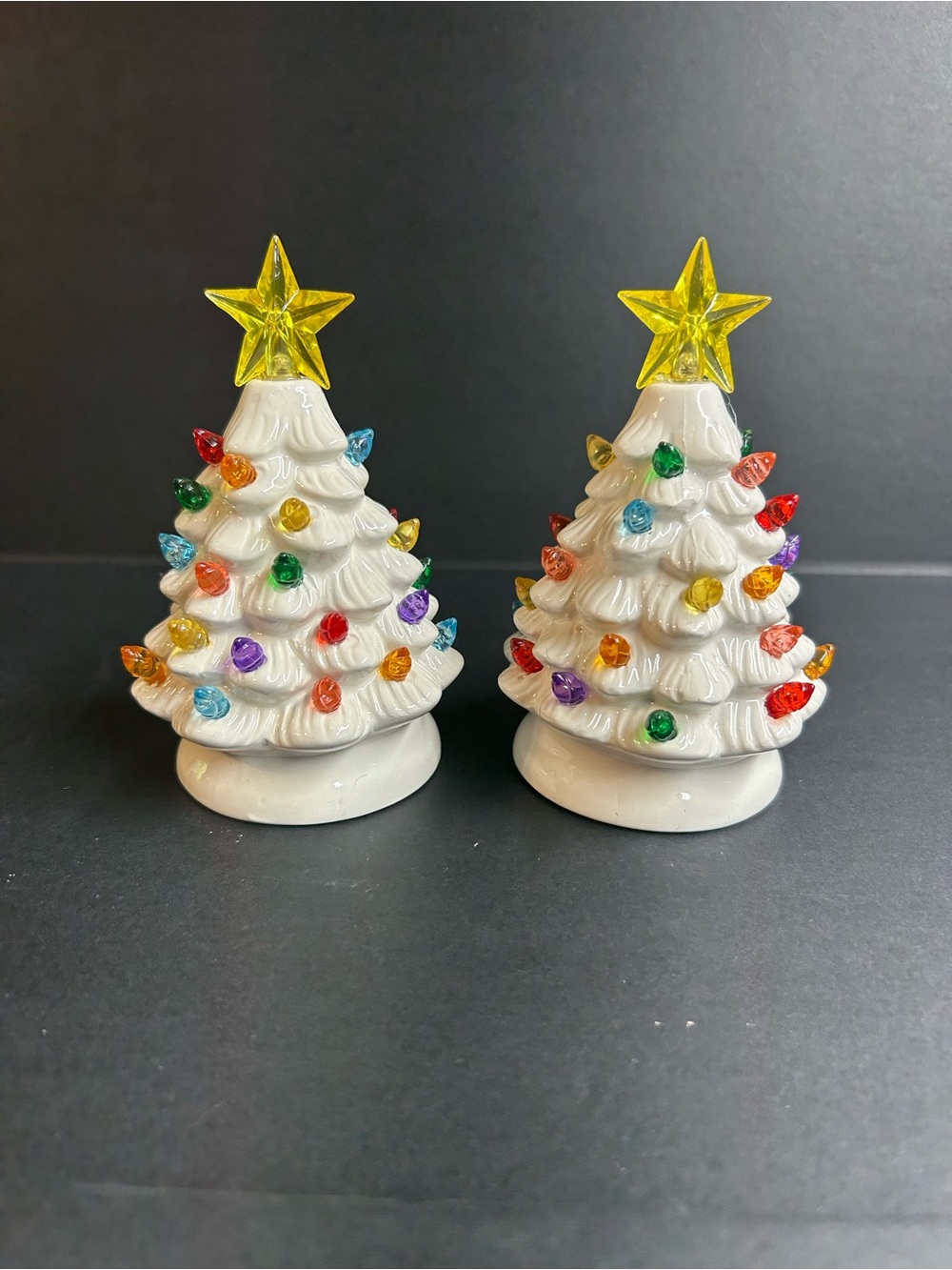 Miniature pair of 2 Ceramic Christmas Light Up Trees
